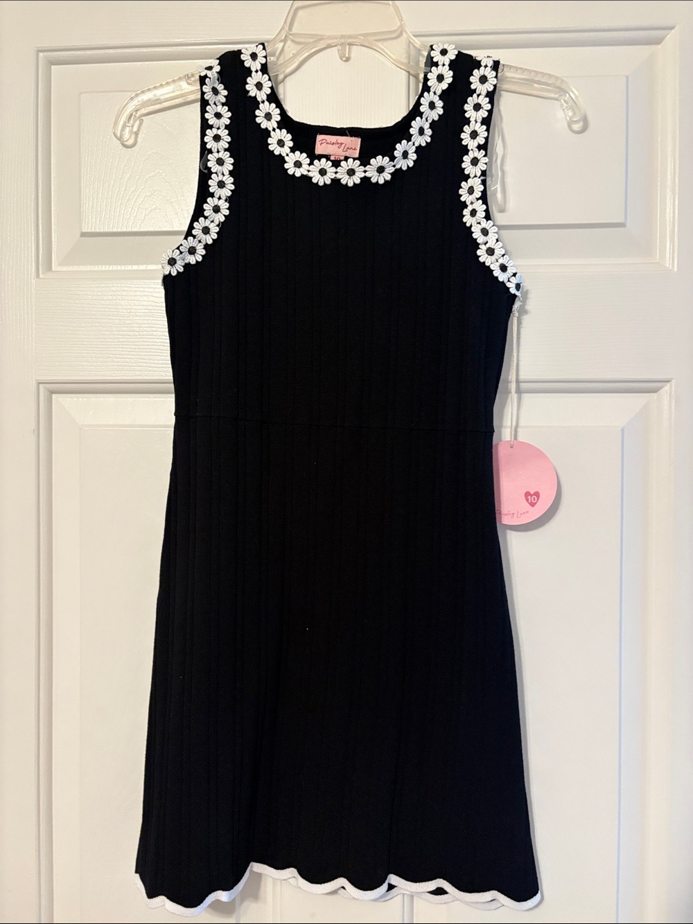Navy blue Daisy-Trim Knit Girls Dress